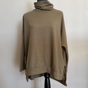 Asher Fashion High Low Tunic Turtle Neck Loose Fit Army Green Sweater